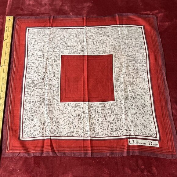 Vintage Christian Dior Polkadot Red Hankie Men’s Women’s Scarf No Tag - Picture 1 of 4